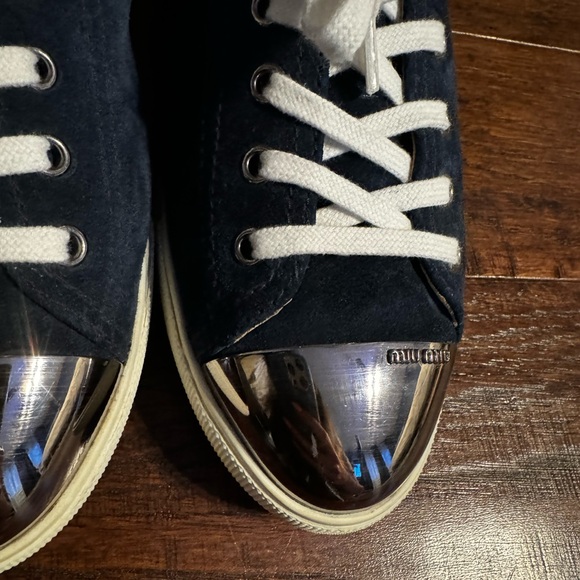 Miu Miu Navy Blue Suede Metal Cap Toe Lace Up Sneakers- 40 - Picture 4 of 14